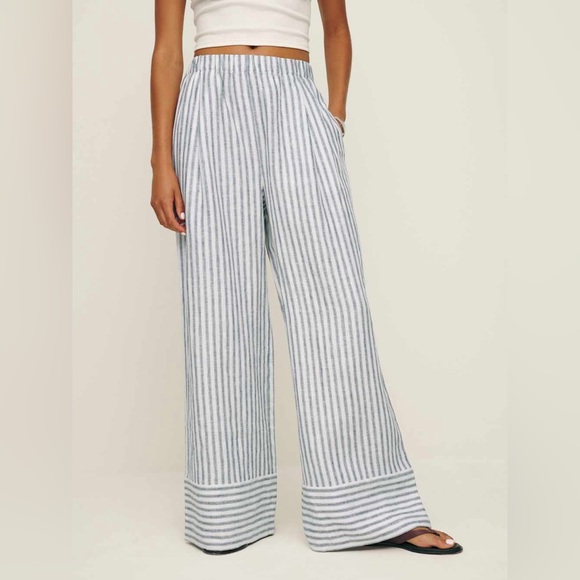 REFORMATION Fernando Linen Wide Leg Pant in Antibes Stripe - Picture 2 of 9